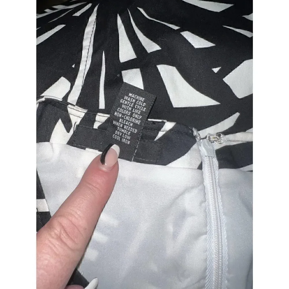 Alfani sheath dress career evening cotton blend white black palm leaf print
